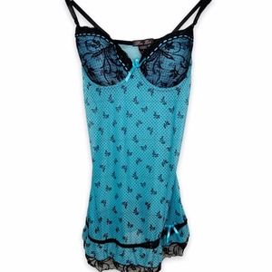 Per Lei | Blue & Black Bow Print Lingerie Sz L